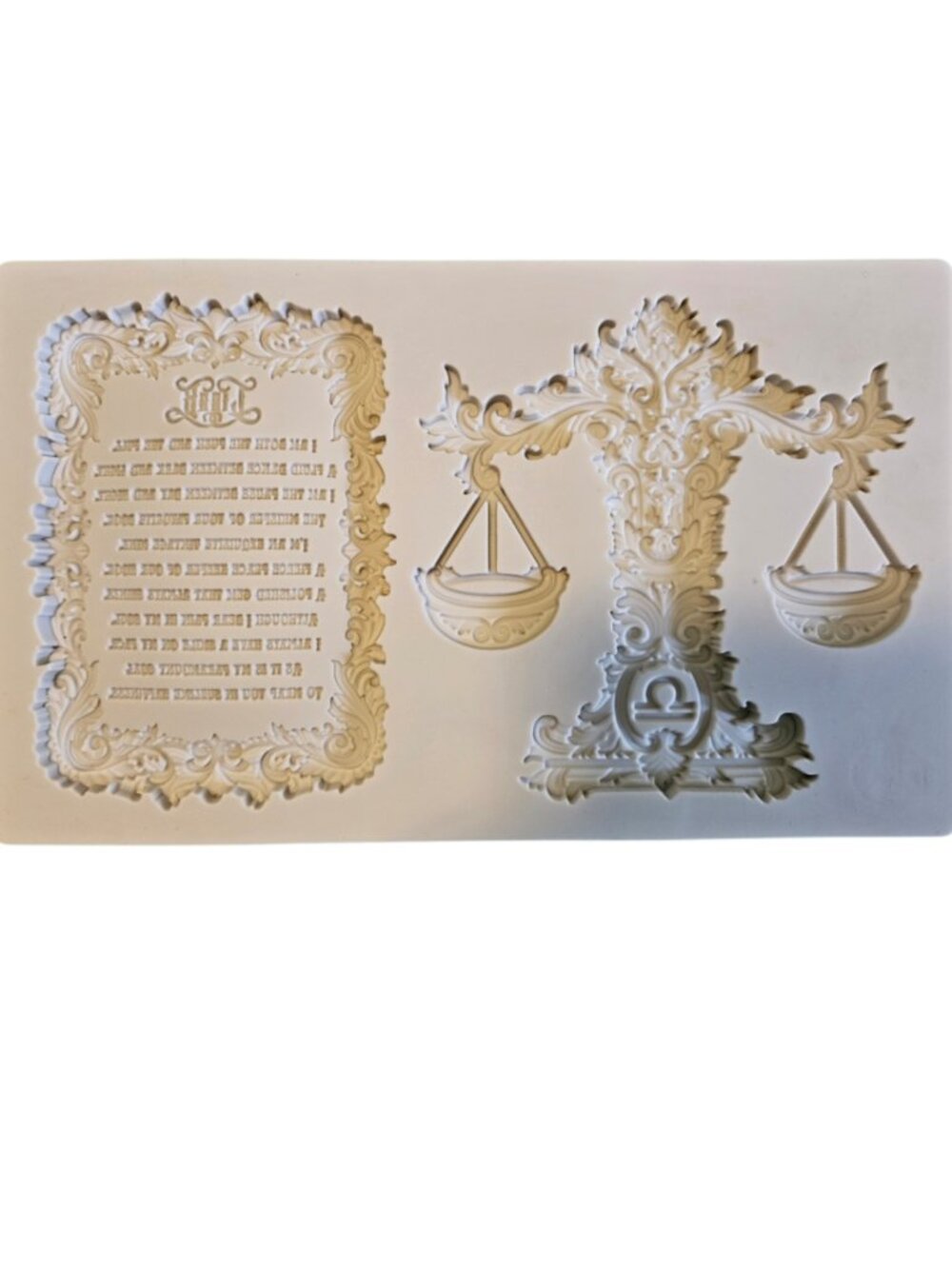 Decorative Silicone Mold with Ornate Scales and Script Panel